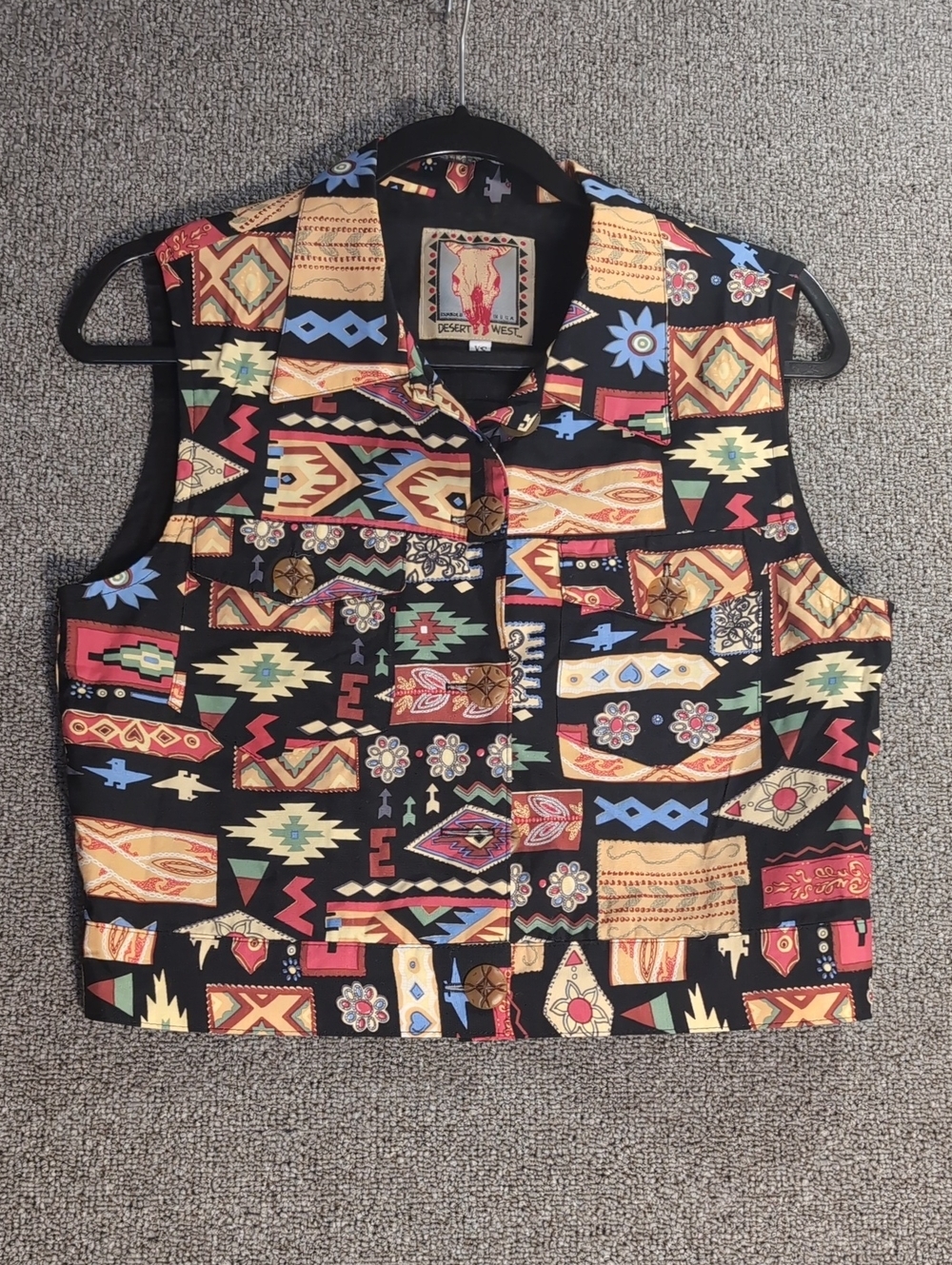 Vintage Desert West Southwest Print Vest Size XS Western Cowgirl Made in The USA